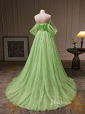 Light Green Off the Shoulder Tulle Prom Dresses Long Sparkly Formal Gown BJ034-prom dresses-Viniodress-Viniodress