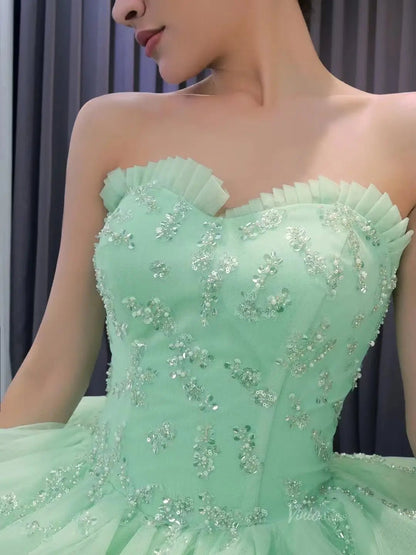 Light Green Ruffle Wedding Gown Beaded Strapless Quinceanera Dress 241058-Quinceanera Dresses 2025 -Viniodress-Light Green-Custom Size-