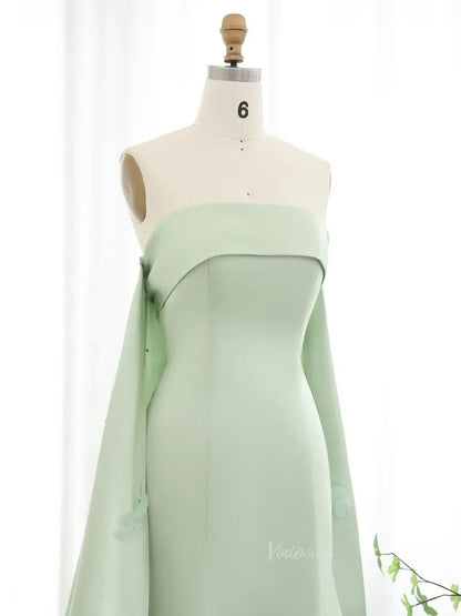 Light Green Satin Prom Dresses Elegant Cape Train Formal Dresses with 3D Flowers BD041-Evening Dresses 2025 -Viniodress-Light Green-US 2-
