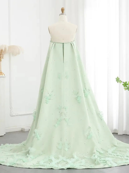 Light Green Satin Prom Dresses Elegant Cape Train Formal Dresses with 3D Flowers BD041-Evening Dresses 2025 -Viniodress-Light Green-US 2-