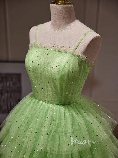 Light Green Sparkly Ruffle Homecoming Dresses with Spaghetti Strap BJ032-prom dresses 2025 -Viniodress-Light Green-Custom Size-