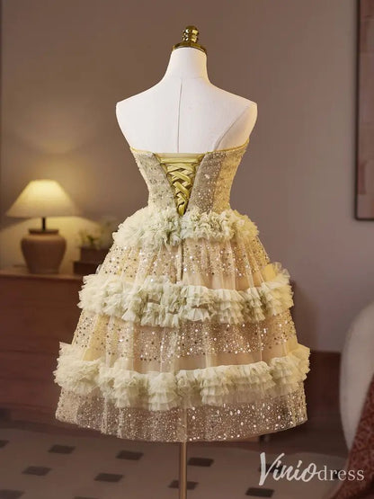 Light Green Sparkly Sequin Homecoming Dress – Sweetheart Neckline Short Dress with Ruffled Skirt & Glittering Sequins BJ075-prom dresses 2025 -Viniodress-Light Green-Custom Size-