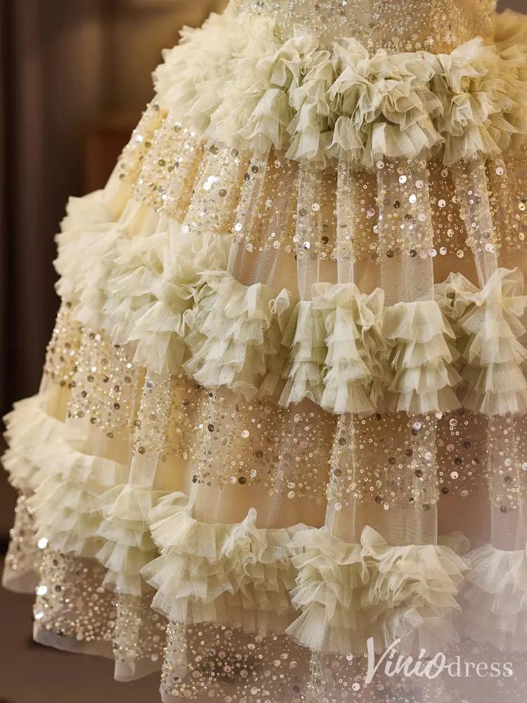 Light Green Sparkly Sequin Homecoming Dress – Sweetheart Neckline Short Dress with Ruffled Skirt & Glittering Sequins BJ075-prom dresses 2025 -Viniodress-Light Green-Custom Size-