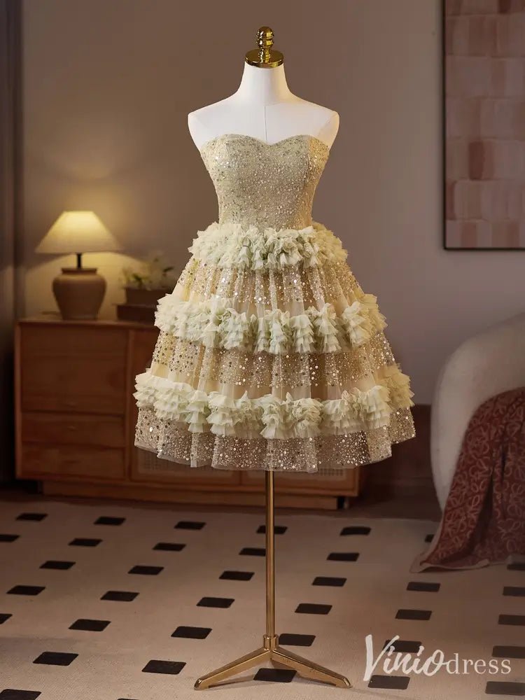 Light Green Sparkly Sequin Homecoming Dress – Sweetheart Neckline Short Dress with Ruffled Skirt & Glittering Sequins BJ075-prom dresses 2025 -Viniodress-Light Green-Custom Size-