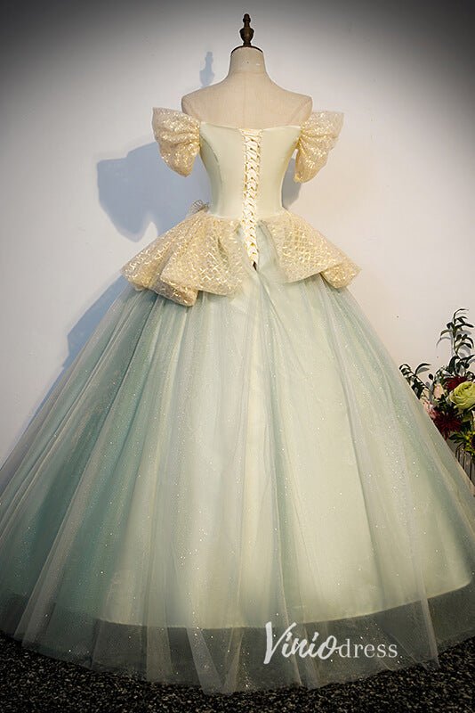 Light Green Sparkly Tulle Off the Shoulder Prom Dresses FD3540-prom dresses 2025 -Viniodress-Light Green-Custom Size-Ball Gown