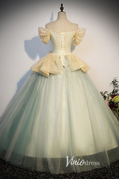 Light Green Sparkly Tulle Off the Shoulder Prom Dresses FD3540-prom dresses 2025 -Viniodress-Light Green-Custom Size-Ball Gown