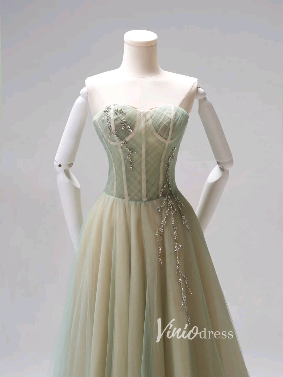 Light Green Strapless Tulle Prom Dresses Tea-Length Formal Dress FD3423-prom dresses 2025 -Viniodress-Light Green-Custom Size-