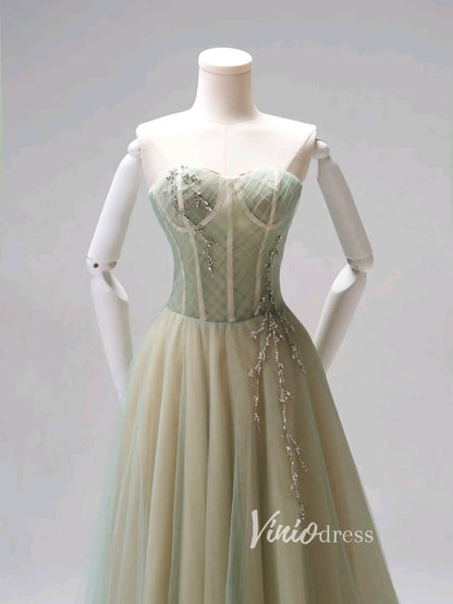 Light Green Strapless Tulle Prom Dresses Tea-Length Formal Dress FD3423-prom dresses 2025 -Viniodress-Light Green-Custom Size-
