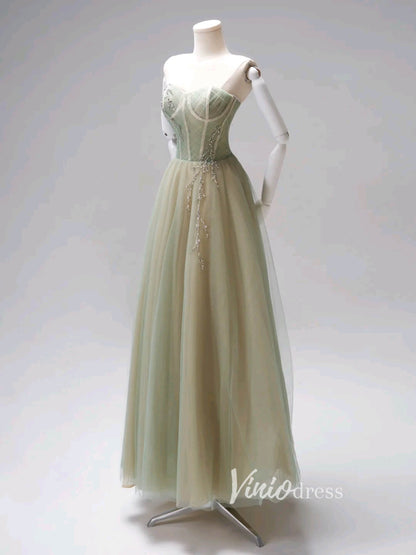 Light Green Strapless Tulle Prom Dresses Tea-Length Formal Dress FD3423-prom dresses 2025 -Viniodress-Light Green-Custom Size-