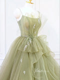 Prom Dress 2025 Light Green Tiered Tulle Prom Dresses Spaghetti Strap Evening Dress FD3214-unique prom dresses-Light Green-Custom Size-Viniodress