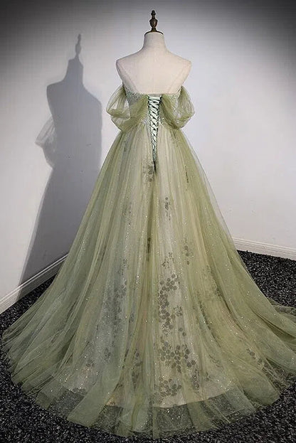 Light Green Tulle Prom Dresses Beaded Lace Evening Gowns FD3570-prom dresses 2025 -Viniodress-Green-Custom Size-