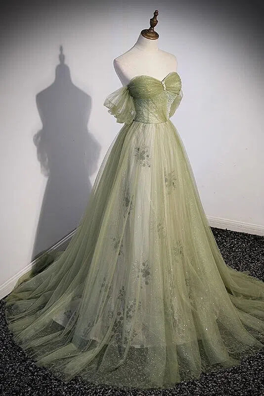 Light Green Tulle Prom Dresses Beaded Lace Evening Gowns FD3570-prom dresses 2025 -Viniodress-Green-Custom Size-