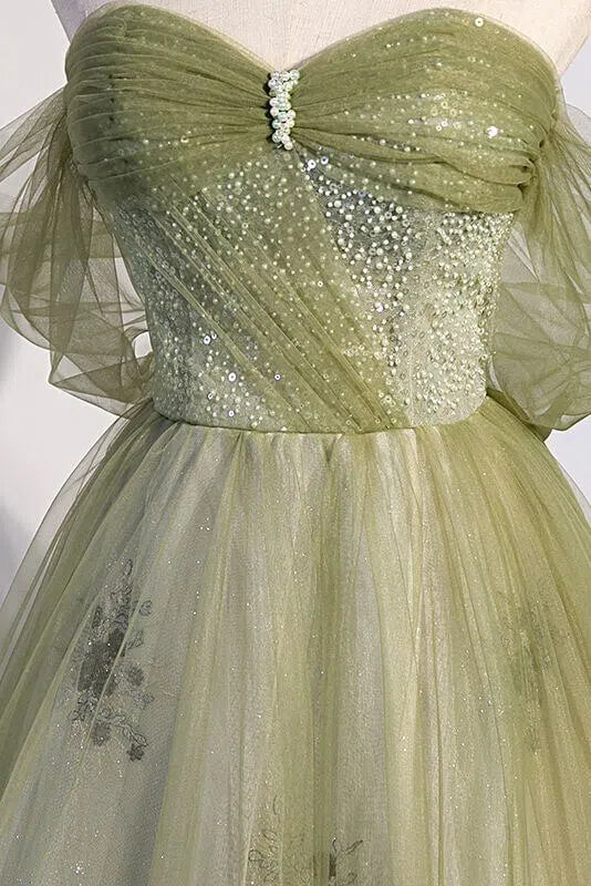 Light Green Tulle Prom Dresses Beaded Lace Evening Gowns FD3570-prom dresses 2025 -Viniodress-Green-Custom Size-