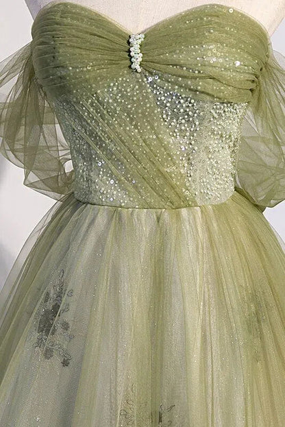 Light Green Tulle Prom Dresses Beaded Lace Evening Gowns FD3570-prom dresses 2025 -Viniodress-Green-Custom Size-