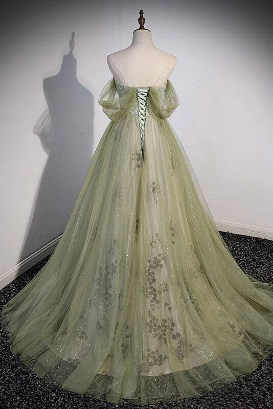 Prom Dress 2025 Light Green Tulle Prom Dresses Beaded Lace Evening Gowns FD3570-unique prom dresses-Green-Custom Size-Viniodress