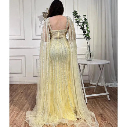 Lilac Beaded Mermaid Evening Dresses with Slit Cape Sleeve Pageant Dress AD1148-Evening Dresses 2025 -Viniodress-Lilac-US 2-