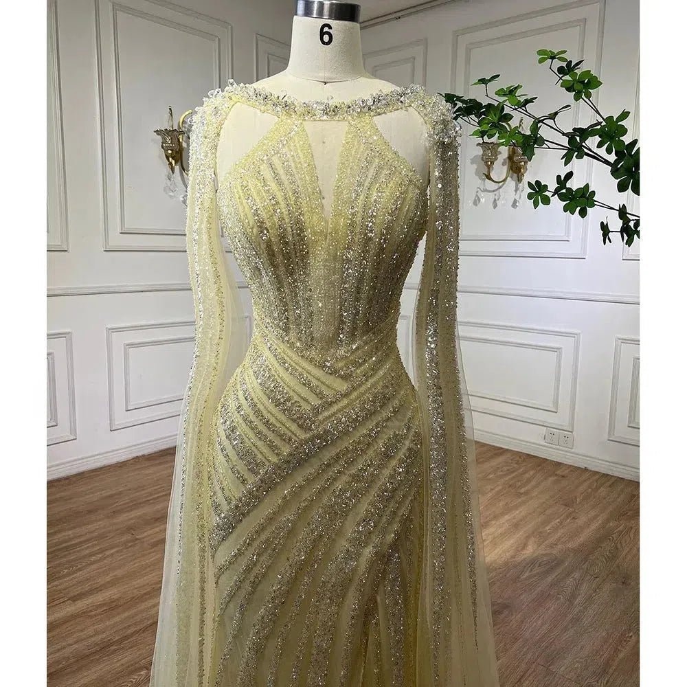 Lilac Beaded Mermaid Evening Dresses with Slit Cape Sleeve Pageant Dress AD1148-Evening Dresses 2025 -Viniodress-Lilac-US 2-