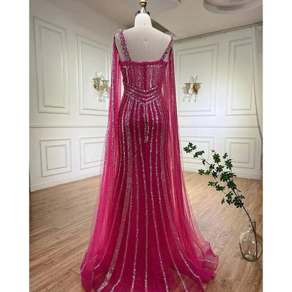 Lilac Beaded Mermaid Evening Dresses with Slit Cape Sleeve Pageant Dress AD1148-Evening Dresses 2025 -Viniodress-Lilac-US 2-