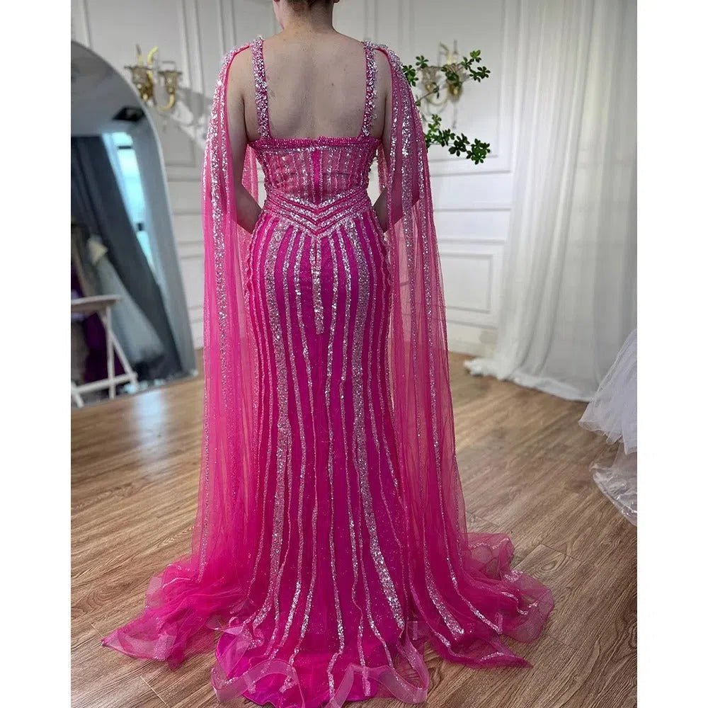 Lilac Beaded Mermaid Evening Dresses with Slit Cape Sleeve Pageant Dress AD1148-Evening Dresses 2025 -Viniodress-Lilac-US 2-