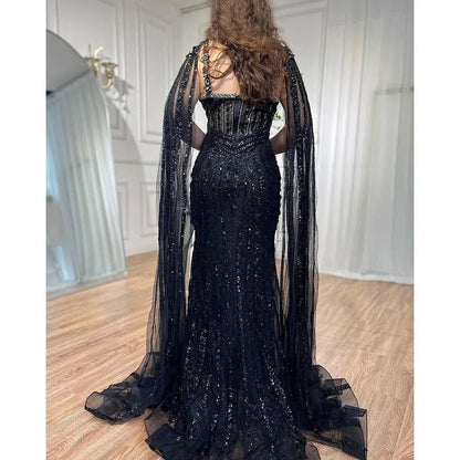 Lilac Beaded Mermaid Evening Dresses with Slit Cape Sleeve Pageant Dress AD1148-Evening Dresses 2025 -Viniodress-Lilac-US 2-