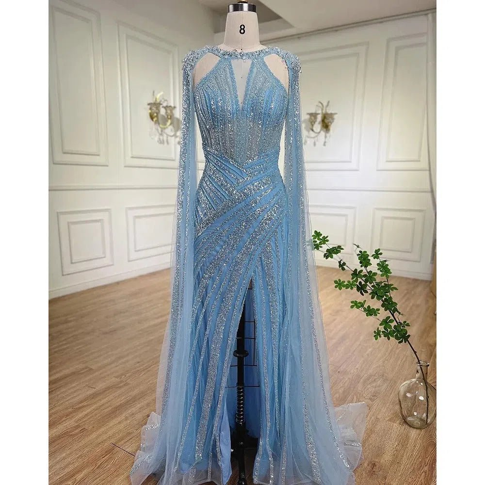 Lilac Beaded Mermaid Evening Dresses with Slit Cape Sleeve Pageant Dress AD1148-Evening Dresses 2025 -Viniodress-Lilac-US 2-