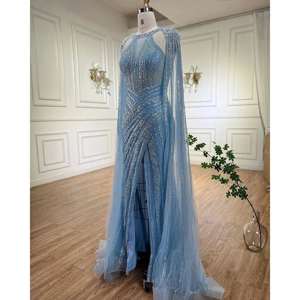 Lilac Beaded Mermaid Evening Dresses with Slit Cape Sleeve Pageant Dress AD1148-Evening Dresses 2025 -Viniodress-Lilac-US 2-