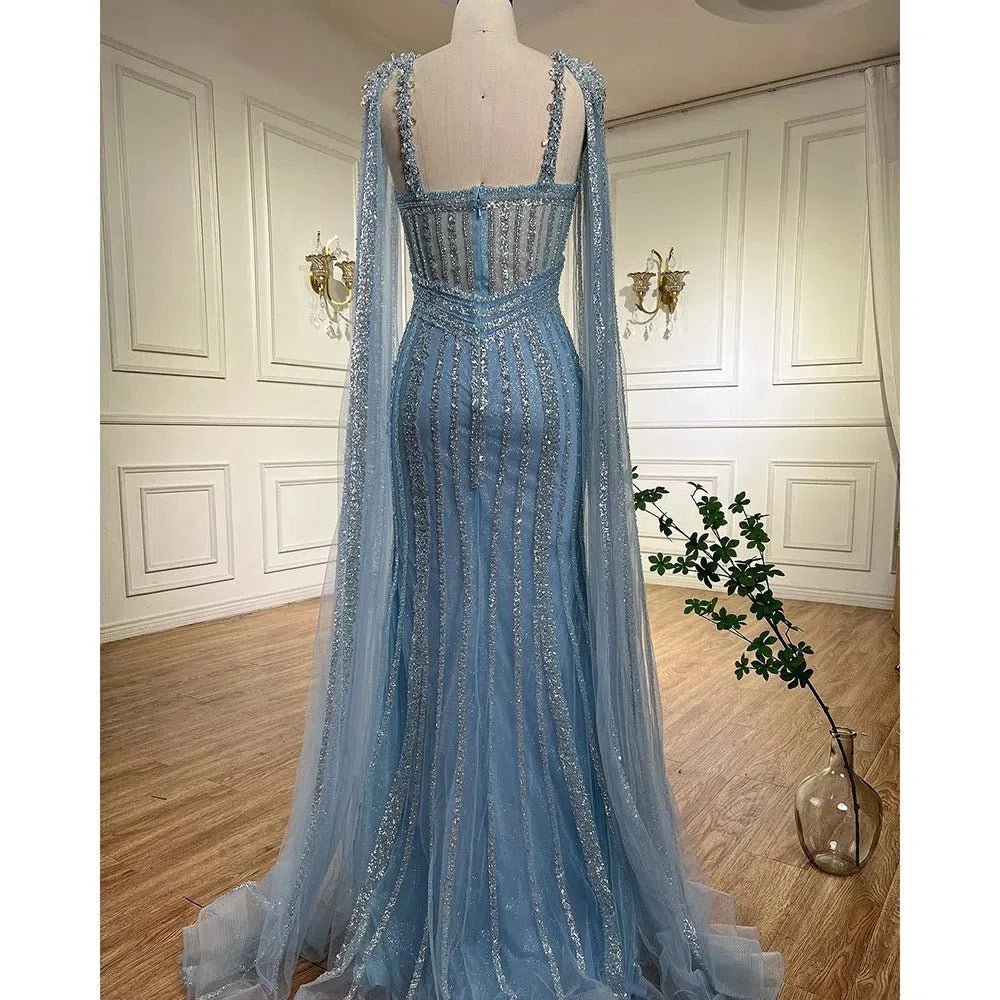 Lilac Beaded Mermaid Evening Dresses with Slit Cape Sleeve Pageant Dre –  Viniodress
