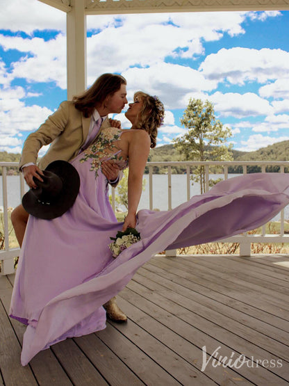 Lilac Floral Embroidered Prom Dress with Slit & Corset Back – FD6122-prom dresses 2025 -Viniodress-Lilac-Custom Size-