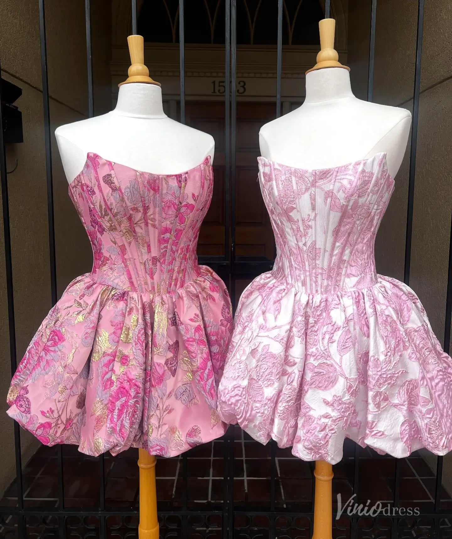 Lilac Floral Print Homecoming Dress with Strapless Corset Bodice & Ruffle Hem – H1212-prom dresses 2025 -Viniodress-Lavender-Custom Size-