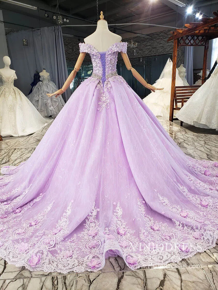 Lilac Floral Quinceanera Dresses Off the Shoulder Lavender Princess Ball Gown FD2462-Quinceanera Dresses 2025 -Viniodress-Lilac-Custom Size-