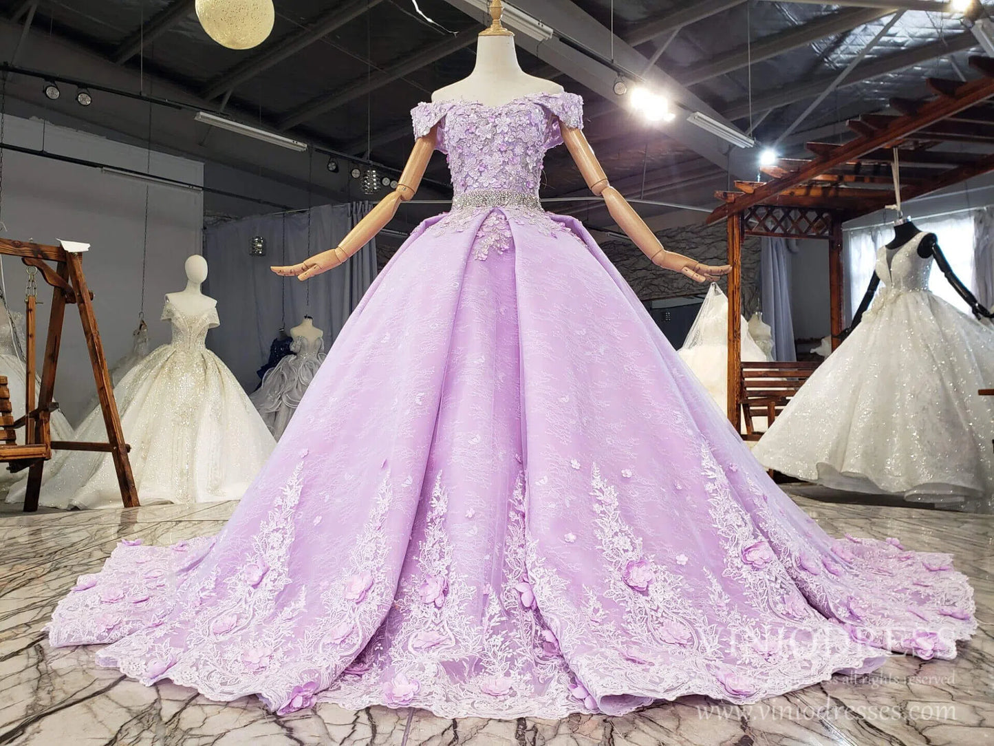 Lilac Floral Quinceanera Dresses Off the Shoulder Lavender Princess Ball Gown FD2462-Quinceanera Dresses 2025 -Viniodress-Lilac-Custom Size-