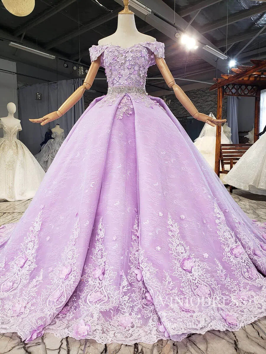 Lilac Floral Quinceanera Dresses Off the Shoulder Lavender Princess Ball Gown FD2462-Quinceanera Dresses 2025 -Viniodress-Lilac-Custom Size-