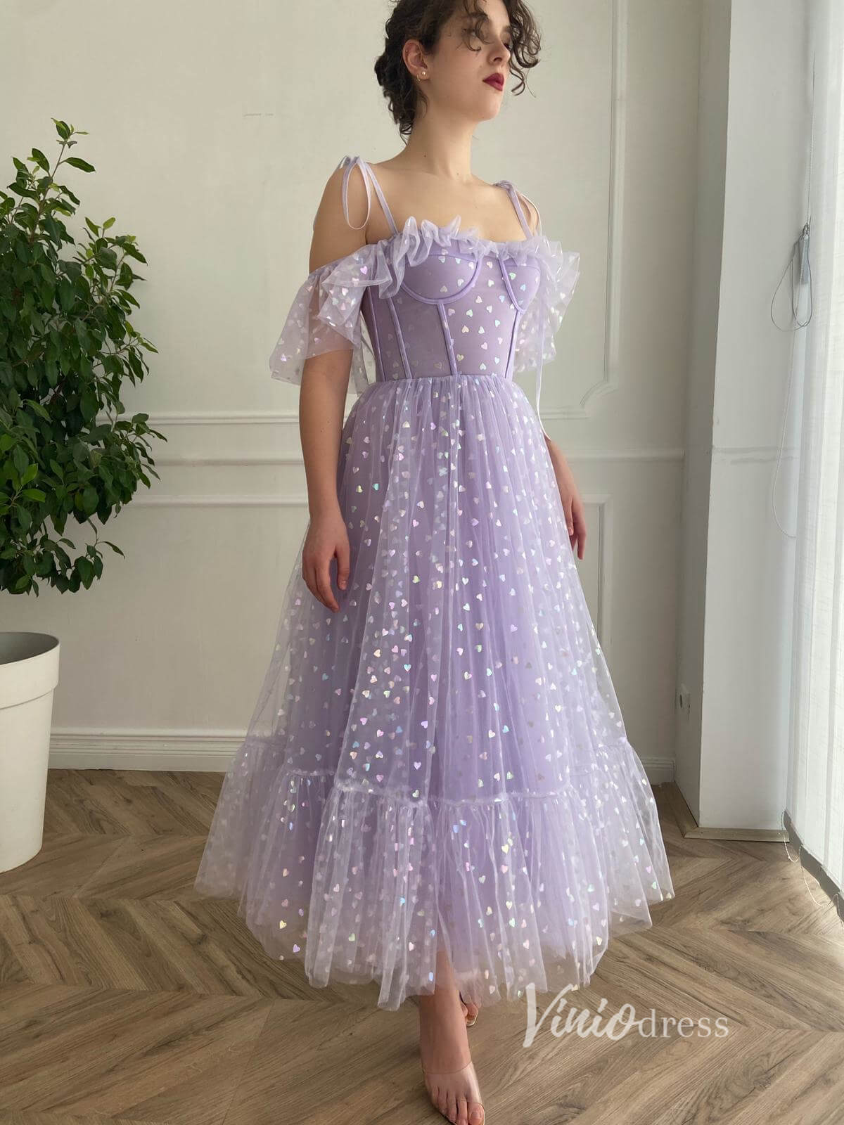 Light Purple Dress Women's 3D Flowers Off Shoulder Straps Prom Dress, A Line Sweetheart Neck Tulle Light Purple Dress Women's 3D Flowers Off Shoulder Straps Prom Dress, A Line Sweetheart Neck Tulle