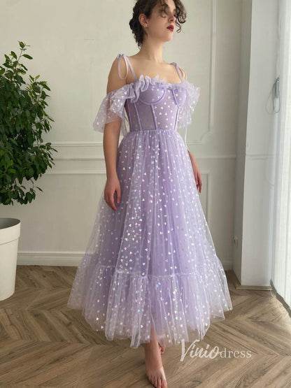 Lilac Heart Printed Prom Dresses Lavender Maxi Dress Dress SD1432D-Homecoming Dresses 2025 -Viniodress-Lilac-Custom Size-