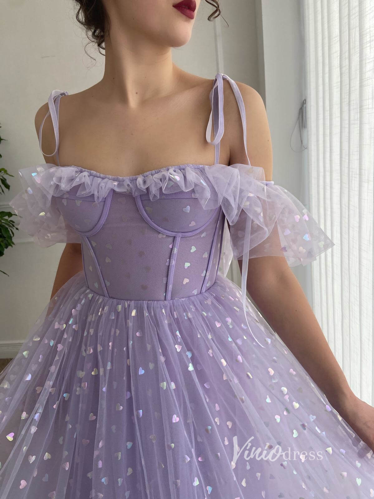Lilac Heart Printed Prom Dresses Lavender Maxi Dress Dress SD1432D-Homecoming Dresses 2025 -Viniodress-Lilac-Custom Size-