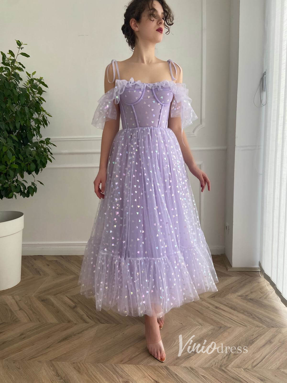 Lilac Heart Printed Prom Dresses Lavender Maxi Dress Dress SD1432D-Homecoming Dresses 2025 -Viniodress-Lilac-Custom Size-
