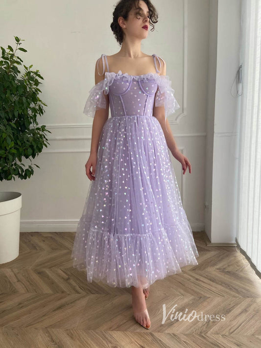 Short Prom Dresses 2025 Lilac Heart Printed Prom Dresses Lavender Maxi Dress Dress SD1432D-homecoming dresses-Viniodress-Lilac-Custom Size-Viniodress