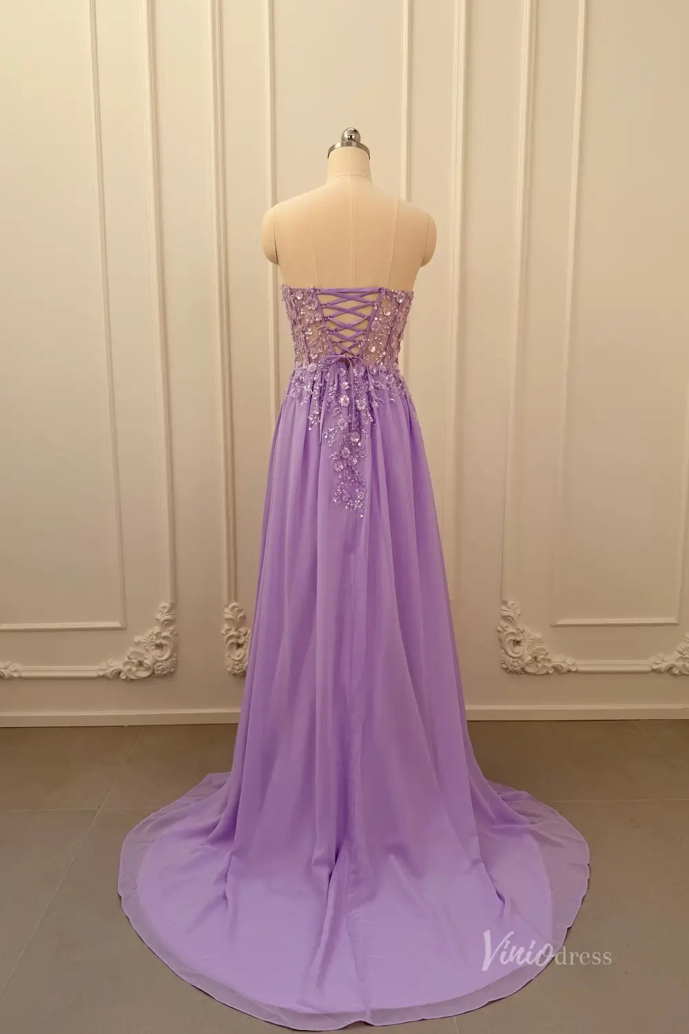 Lilac Lace Appliqué A-Line Prom Dress with Strapless Sweetheart Neckline & Corset Back – AE1005-Prom Dresses 2026-Viniodress-Lilac-Custom Size – Add Measurements in Cart-