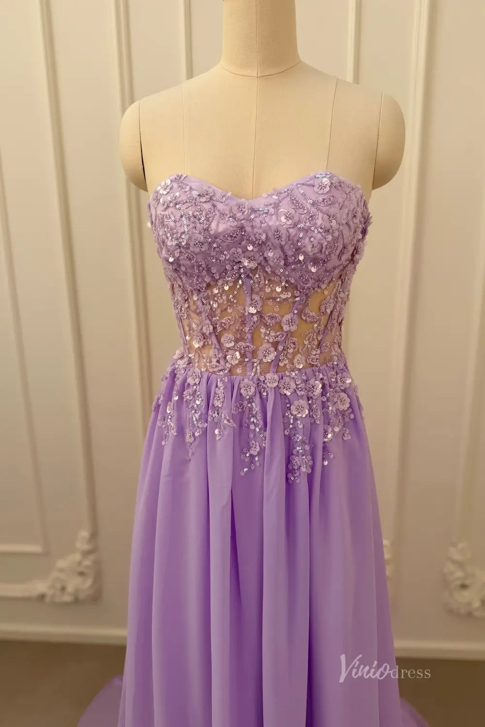 Lilac Lace Appliqué A-Line Prom Dress with Strapless Sweetheart Neckline & Corset Back – AE1005-Prom Dresses 2026-Viniodress-Lilac-Custom Size – Add Measurements in Cart-