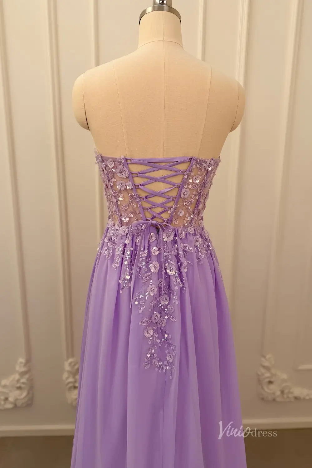 Lilac Lace Appliqué A-Line Prom Dress with Strapless Sweetheart Neckline & Corset Back – AE1005-Prom Dresses 2026-Viniodress-Lilac-Custom Size – Add Measurements in Cart-