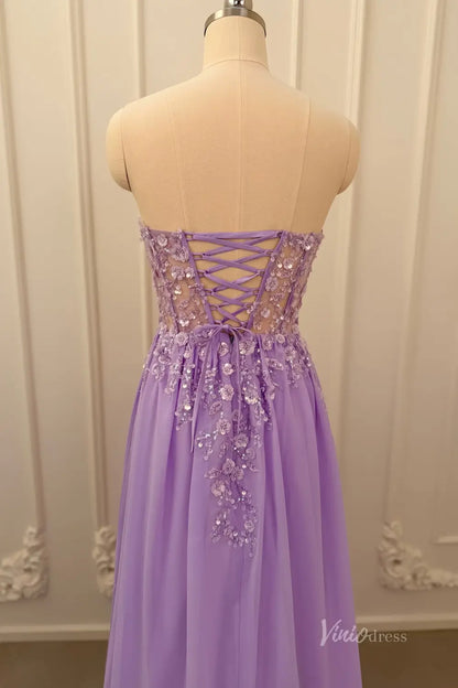 Lilac Lace Appliqué A-Line Prom Dress with Strapless Sweetheart Neckline & Corset Back – AE1005-Prom Dresses 2026-Viniodress-Lilac-Custom Size – Add Measurements in Cart-