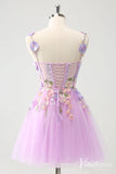 Lilac Lace Applique Homecoming Dresses Spaghetti Strap Back to School Dress S24029-prom dresses-Viniodress-Viniodress