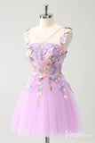 Lilac Lace Applique Homecoming Dresses Spaghetti Strap Back to School Dress S24029-prom dresses-Viniodress-Viniodress