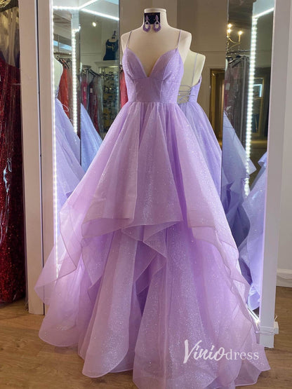 Lilac Layered Ruffle Prom Dresses Spaghetti Strap Evening Dress FD2927A-prom dresses 2025 -Viniodress-Lilac-Custom Size-