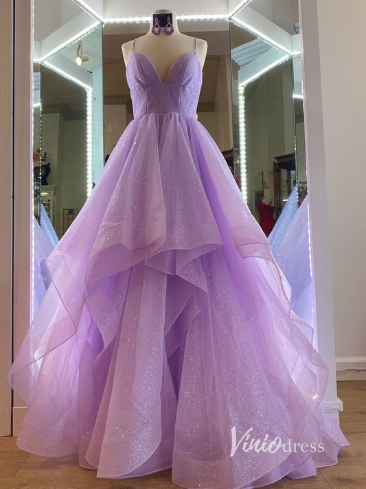 Lilac Layered Ruffle Prom Dresses Spaghetti Strap Evening Dress FD2927A-prom dresses 2025 -Viniodress-Lilac-Custom Size-