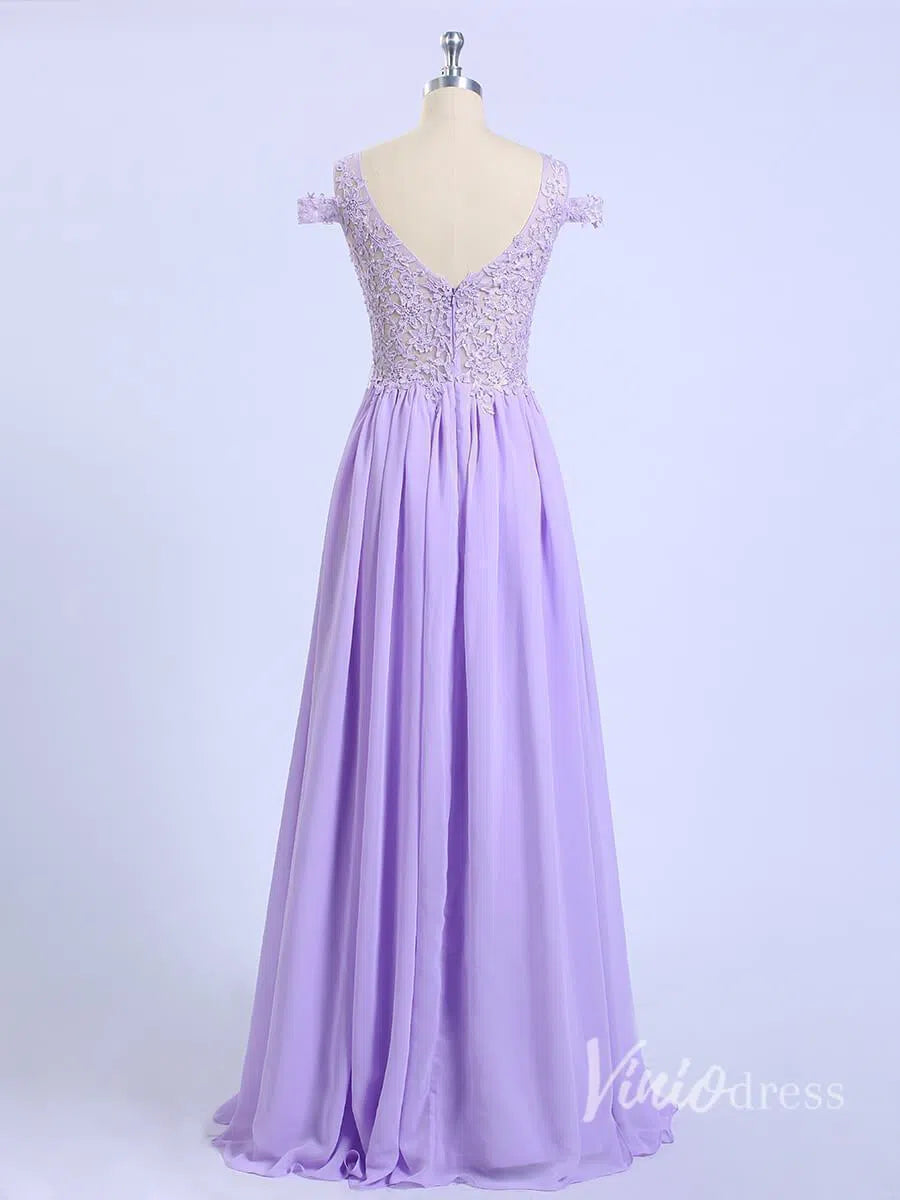 Cheap Lilac Long Bridesmaid Dresses with Cold Shoulder VB1002-bridesmaid dresses-Viniodress-Viniodress