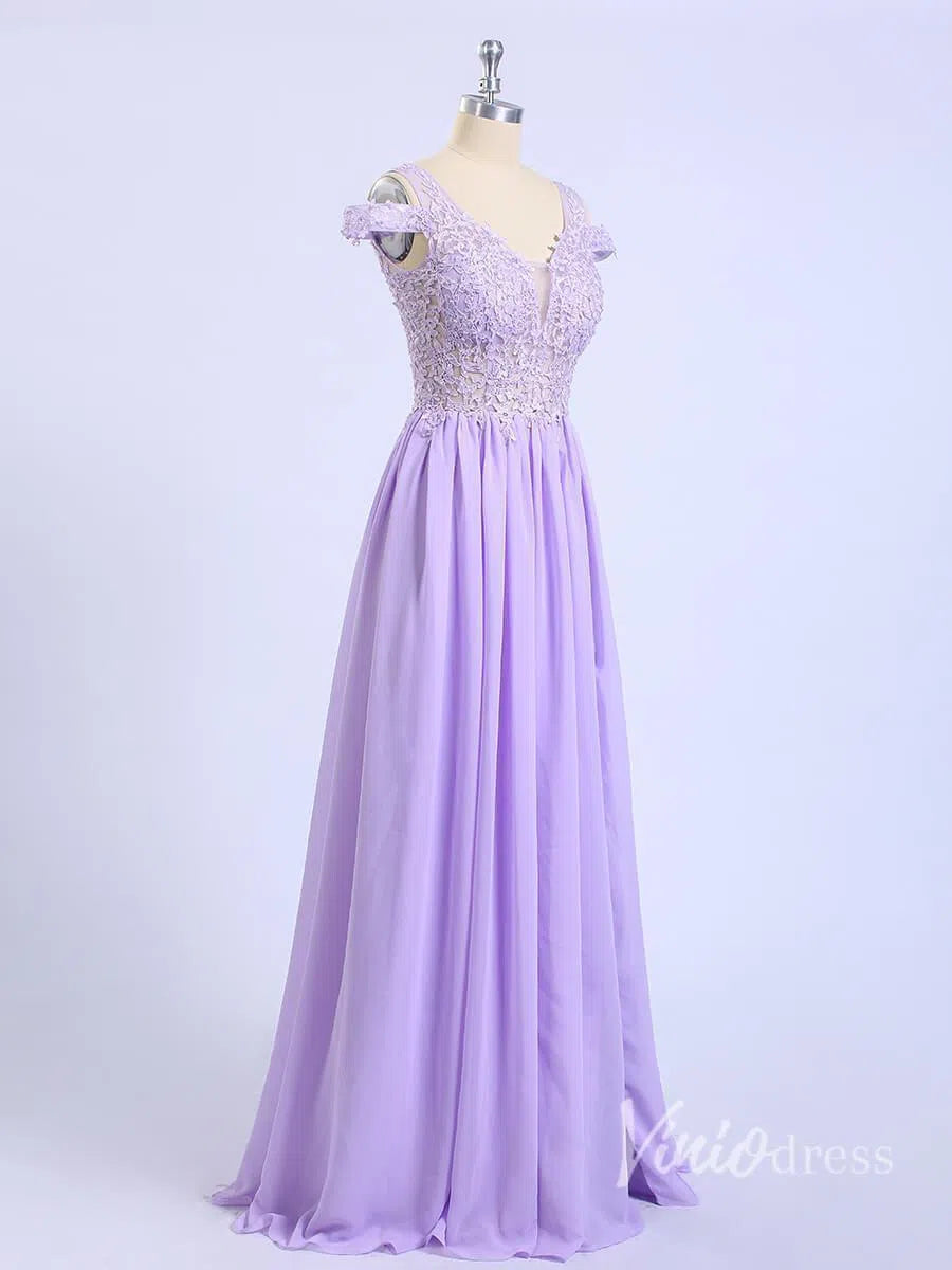 Cheap Lilac Long Bridesmaid Dresses with Cold Shoulder VB1002-bridesmaid dresses-Viniodress-Viniodress