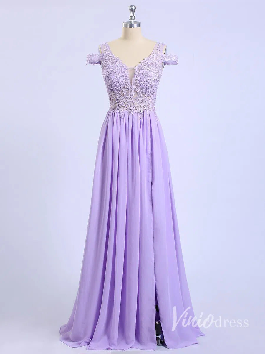 Cheap Lilac Long Bridesmaid Dresses with Cold Shoulder VB1002-bridesmaid dresses-Viniodress-Lilac-Custom Size-Viniodress