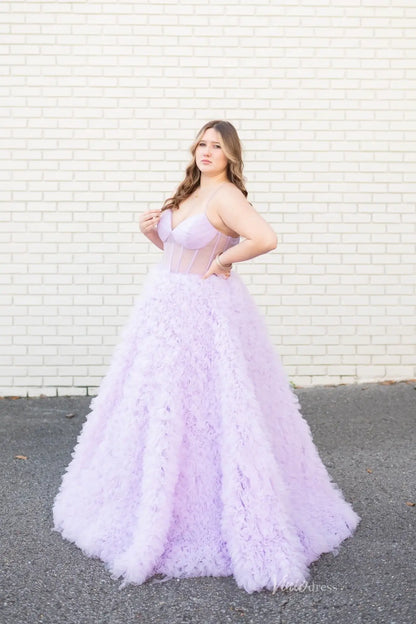 Lilac Ruffle Tulle Ball Gown Prom Dress with Sheer Boned Bodice & Lace-Up Back – RF206-Prom Dresses 2026-Viniodress-Lilac-Custom Size-