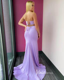 Prom Dress 2025 Lilac Satin Prom Dresses with Slit Mermaid Strapless Evening Dress FD3299-unique prom dresses-Lilac-Custom Size-Viniodress